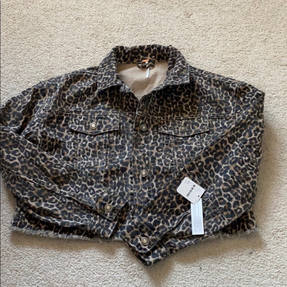 BRAND NEW free people cheetah denim jacket